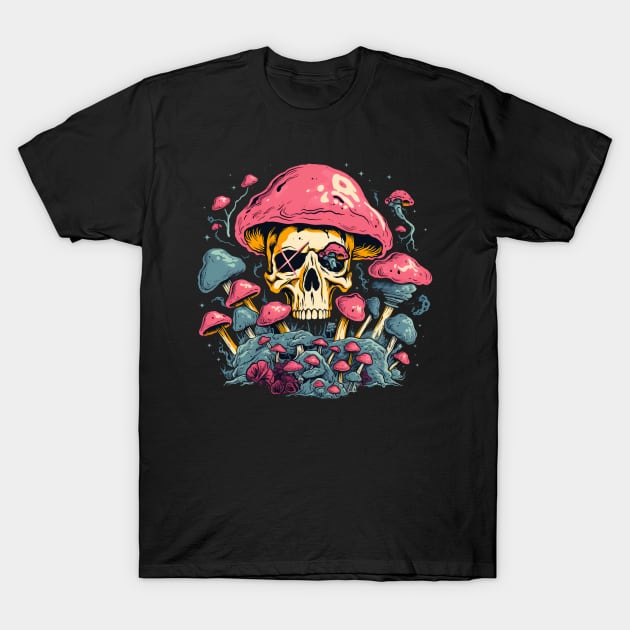 Mushroom Skull Nature T-Shirt by TOKEBI